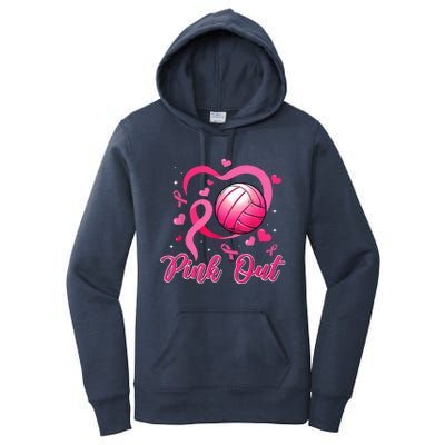 Cute Pink Out Volleyball Breast Cancer Awareness Pink Ribbon Women's Pullover Hoodie