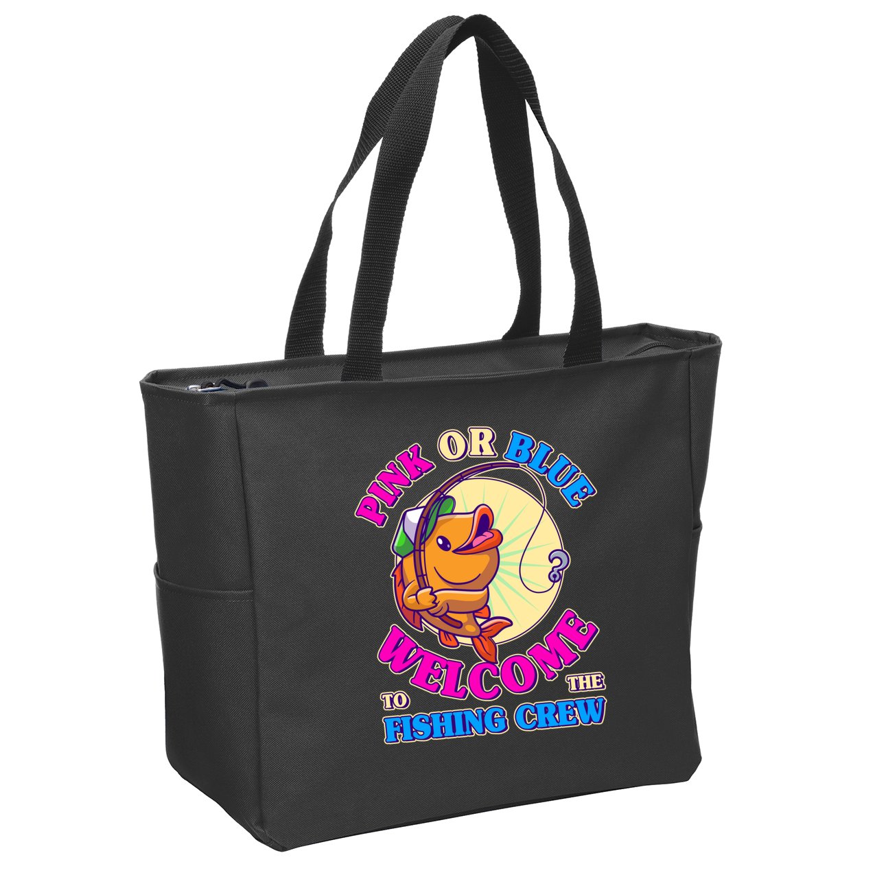 Cute Pink Or Blue Welcome To The Fishing Crew New Baby Zip Tote Bag