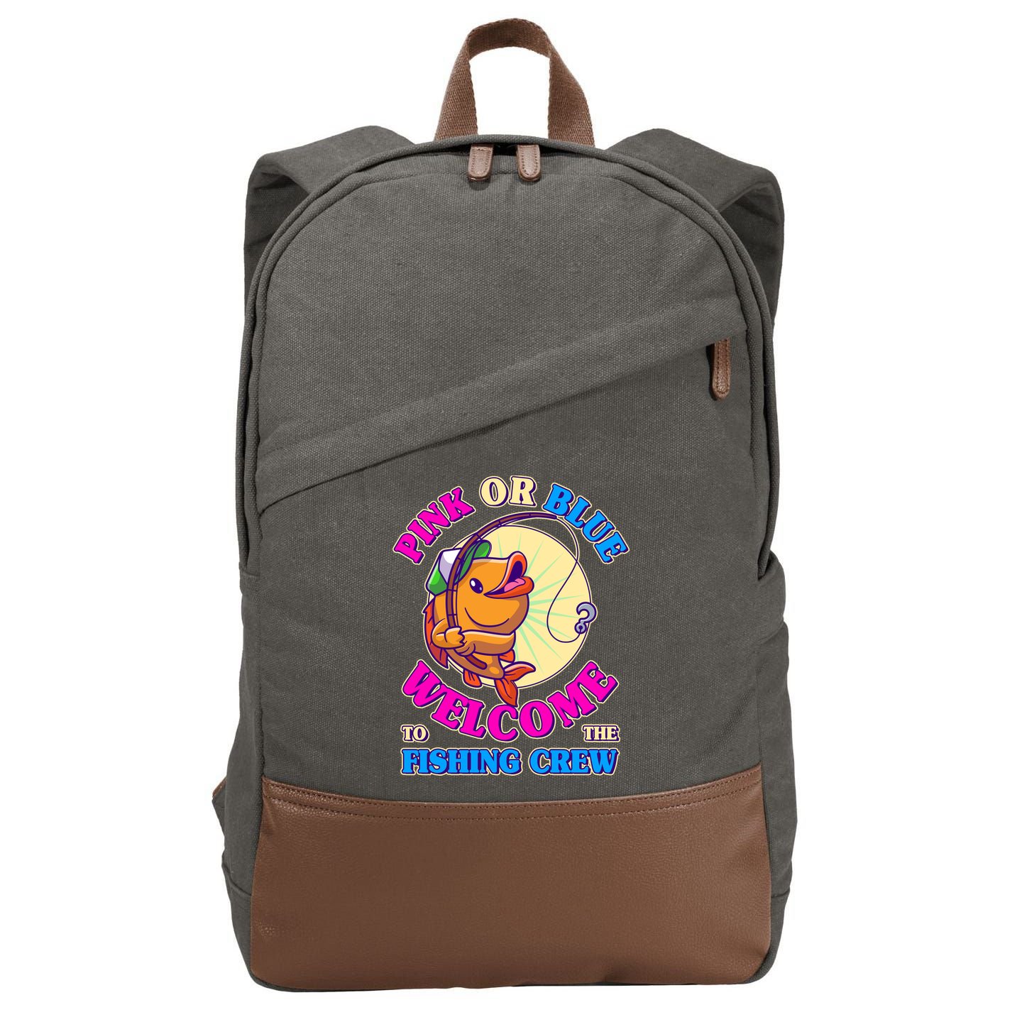 Cute Pink Or Blue Welcome To The Fishing Crew New Baby Cotton Canvas Backpack