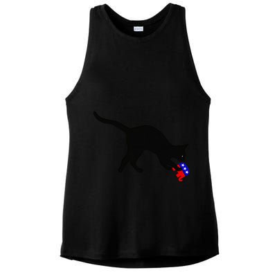 Cat Pouncing On Gop Elephant Cat Knocking Over Gop Elephant Ladies PosiCharge Tri-Blend Wicking Tank