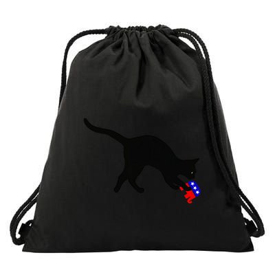Cat Pouncing On Gop Elephant Cat Knocking Over Gop Elephant Drawstring Bag