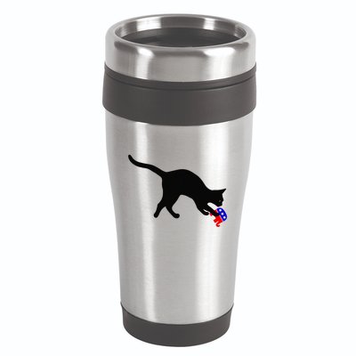Cat Pouncing On Gop Elephant Cat Knocking Over Gop Elephant 16oz Travel Tumbler