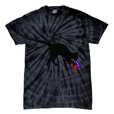 Cat Pouncing On Gop Elephant Cat Knocking Over Gop Elephant Tie-Dye T-Shirt