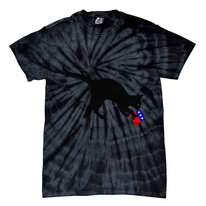 Cat Pouncing On Gop Elephant Cat Knocking Over Gop Elephant Tie-Dye T-Shirt