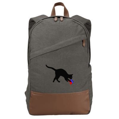 Cat Pouncing On Gop Elephant Cat Knocking Over Gop Elephant Cotton Canvas Backpack