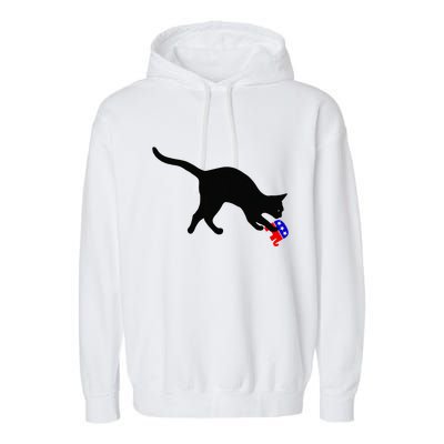 Cat Pouncing On Gop Elephant Cat Knocking Over Gop Elephant Garment-Dyed Fleece Hoodie