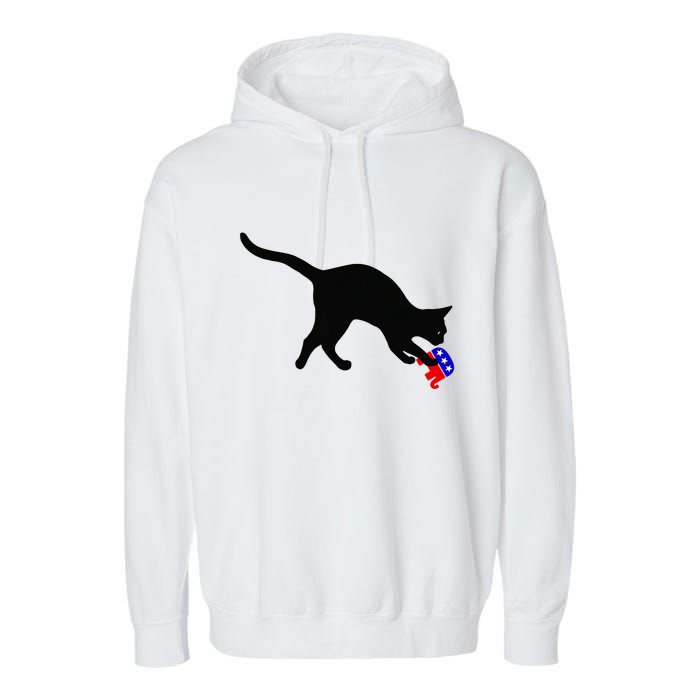 Cat Pouncing On Gop Elephant Cat Knocking Over Gop Elephant Garment-Dyed Fleece Hoodie