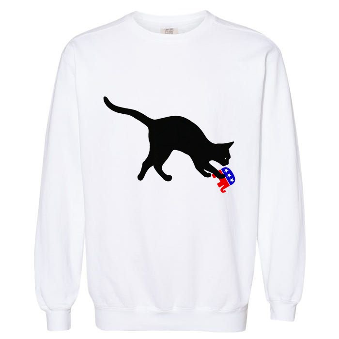 Cat Pouncing On Gop Elephant Cat Knocking Over Gop Elephant Garment-Dyed Sweatshirt