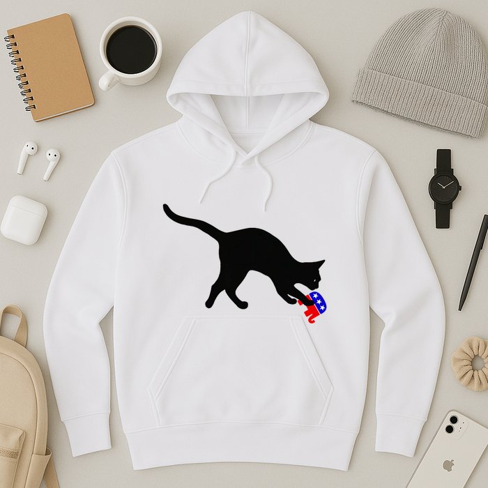 Cat Pouncing On Gop Elephant Cat Knocking Over Gop Elephant Hoodie