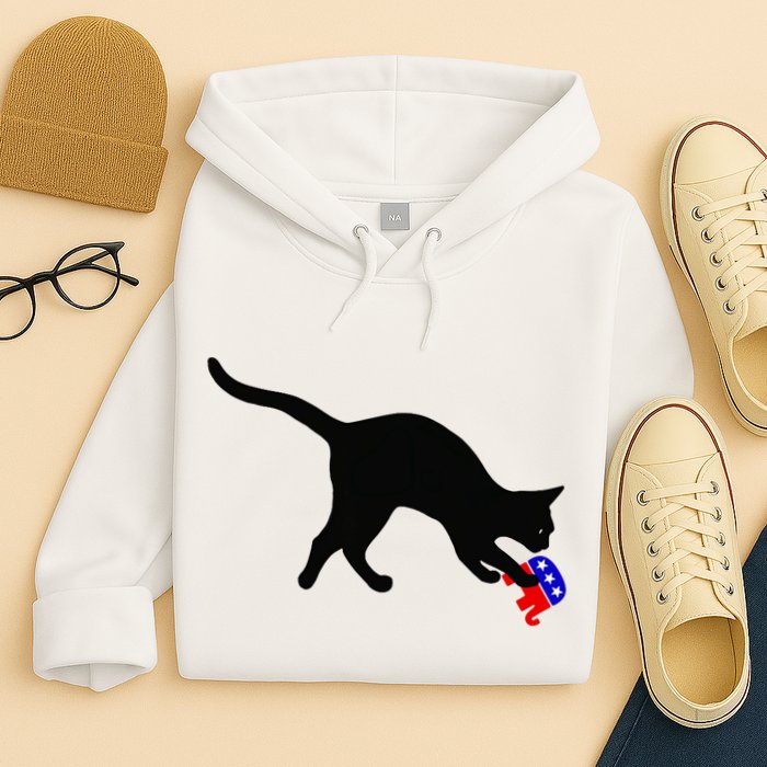 Cat Pouncing On Gop Elephant Cat Knocking Over Gop Elephant Hoodie