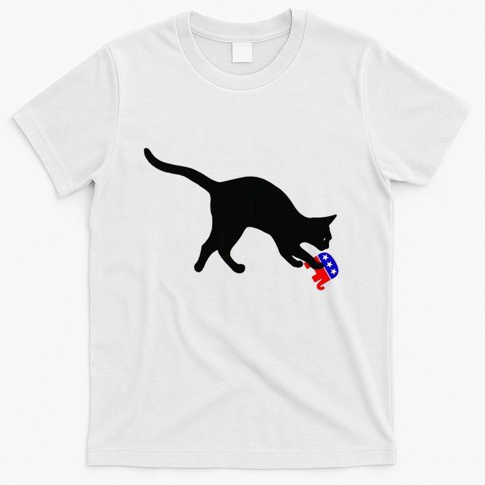 Cat Pouncing On Gop Elephant Cat Knocking Over Gop Elephant T-Shirt