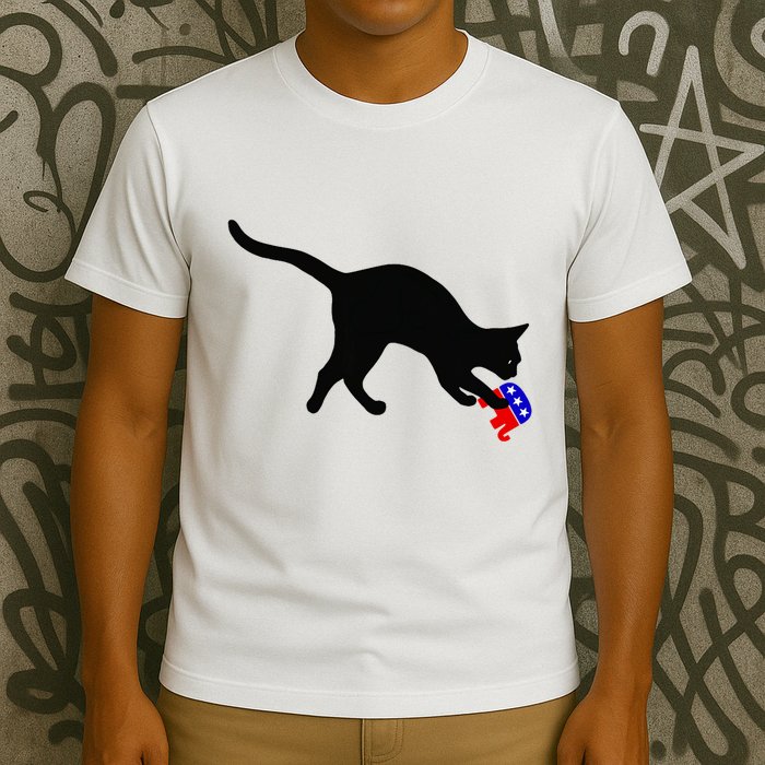 Cat Pouncing On Gop Elephant Cat Knocking Over Gop Elephant T-Shirt