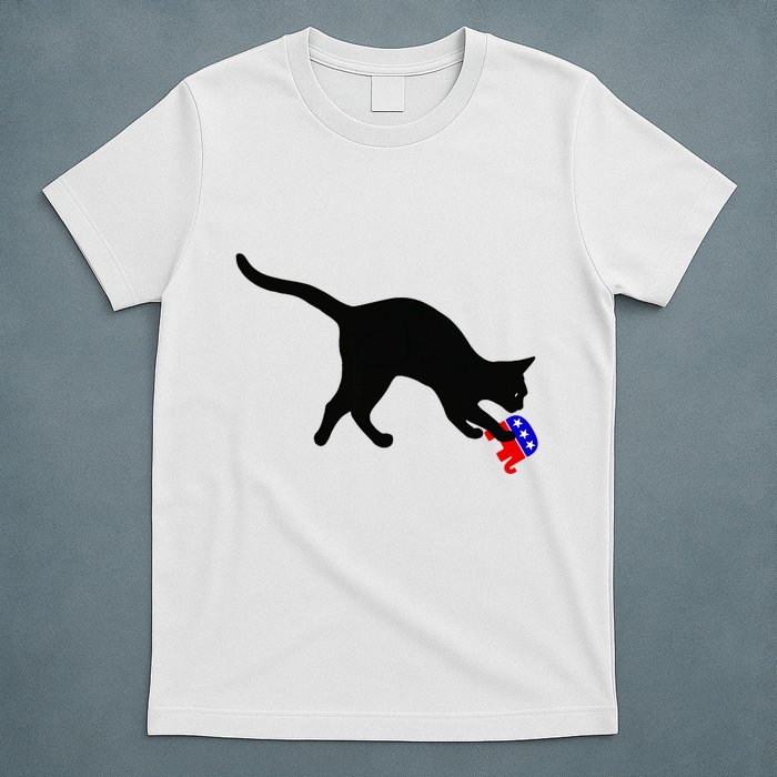 Cat Pouncing On Gop Elephant Cat Knocking Over Gop Elephant T-Shirt