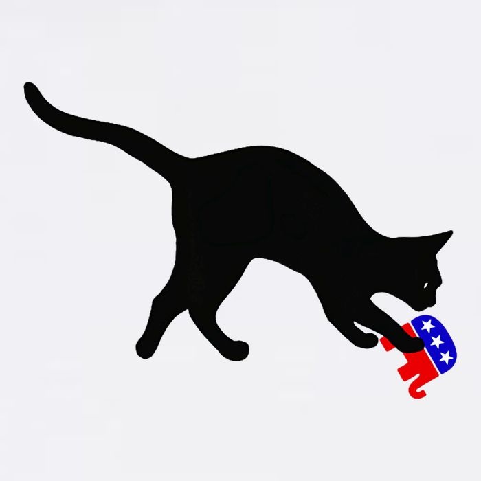 Cat Pouncing On Gop Elephant Cat Knocking Over Gop Elephant T-Shirt