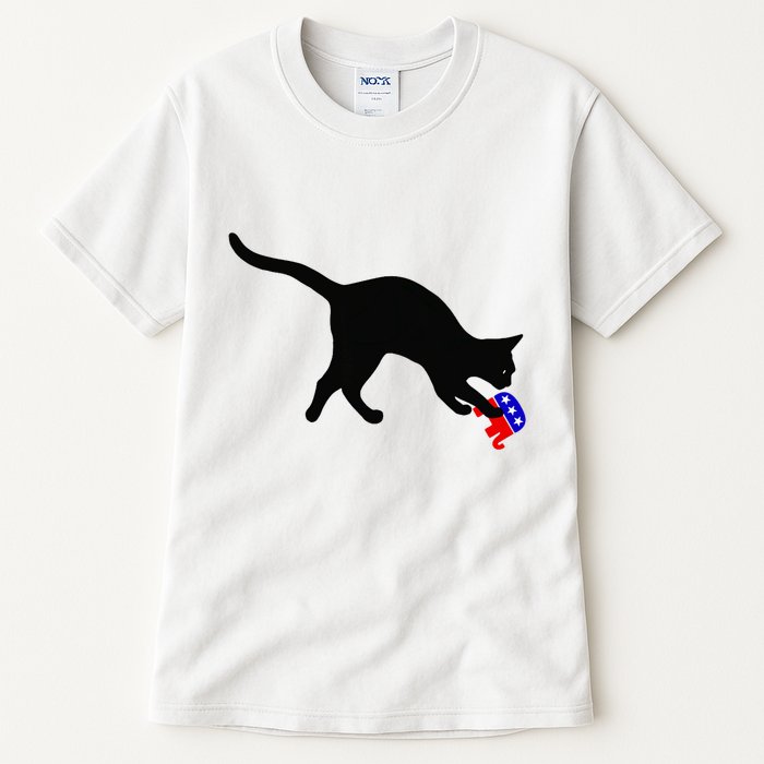 Cat Pouncing On Gop Elephant Cat Knocking Over Gop Elephant Tall T-Shirt