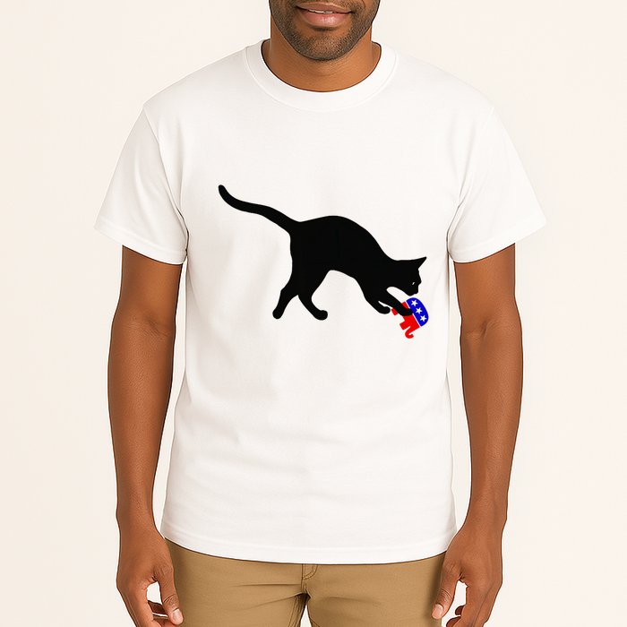 Cat Pouncing On Gop Elephant Cat Knocking Over Gop Elephant Tall T-Shirt