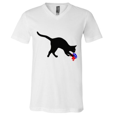 Cat Pouncing On Gop Elephant Cat Knocking Over Gop Elephant V-Neck T-Shirt