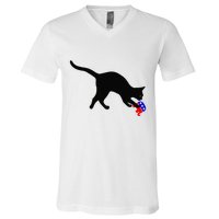 Cat Pouncing On Gop Elephant Cat Knocking Over Gop Elephant V-Neck T-Shirt