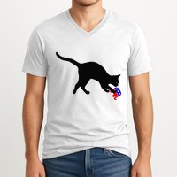 Cat Pouncing On Gop Elephant Cat Knocking Over Gop Elephant V-Neck T-Shirt
