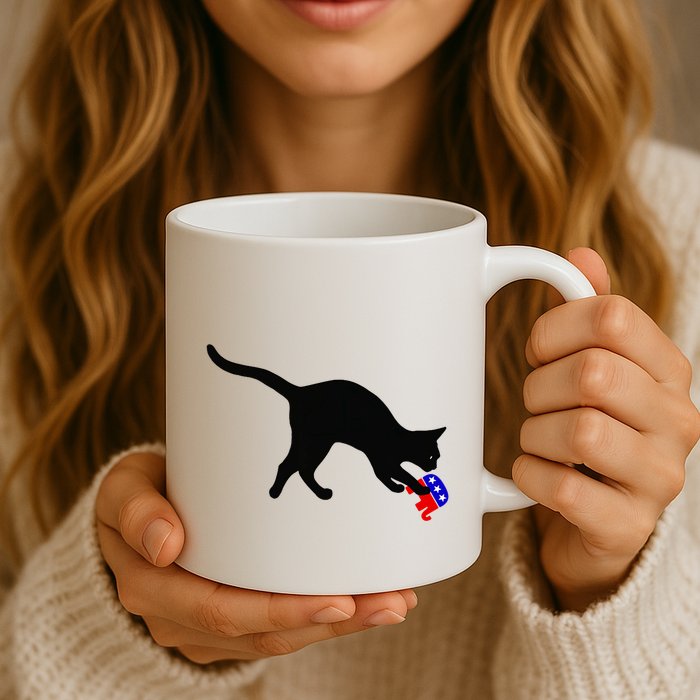 Cat Pouncing On Gop Elephant Cat Knocking Over Gop Elephant Mug