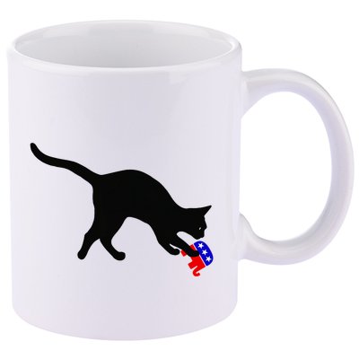Cat Pouncing On Gop Elephant Cat Knocking Over Gop Elephant 11oz C Handle Ceramic Mug