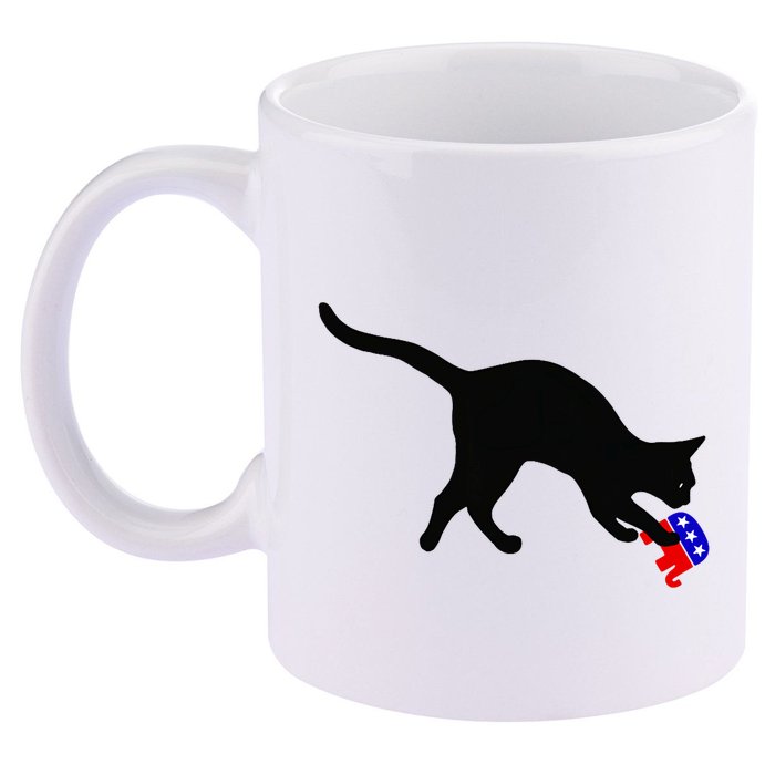 Cat Pouncing On Gop Elephant Cat Knocking Over Gop Elephant 11oz C Handle Ceramic Mug