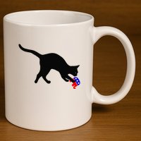 Cat Pouncing On Gop Elephant Cat Knocking Over Gop Elephant 11oz C Handle Ceramic Mug