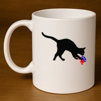 Cat Pouncing On Gop Elephant Cat Knocking Over Gop Elephant 11oz C Handle Ceramic Mug