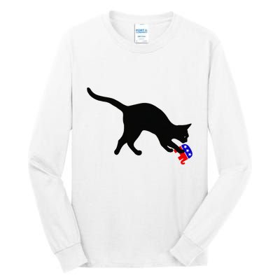 Cat Pouncing On Gop Elephant Cat Knocking Over Gop Elephant Tall Long Sleeve T-Shirt