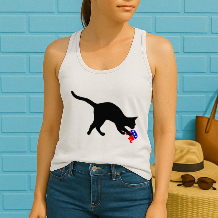 Cat Pouncing On Gop Elephant Cat Knocking Over Gop Elephant Womens Tank Top