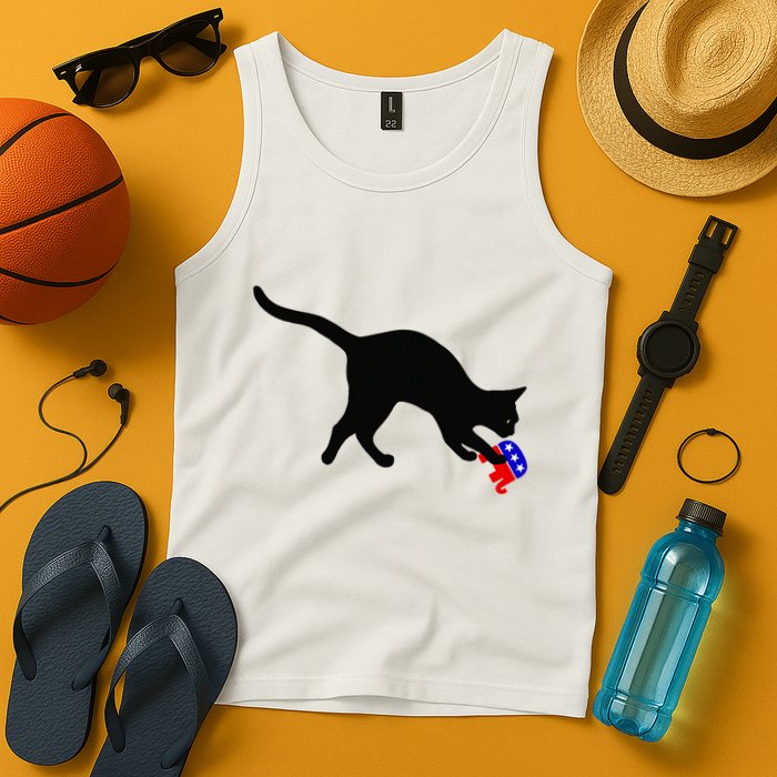 Cat Pouncing On Gop Elephant Cat Knocking Over Gop Elephant Tank Top