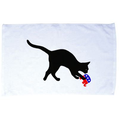 Cat Pouncing On Gop Elephant Cat Knocking Over Gop Elephant Microfiber Hand Towel
