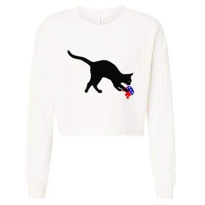 Cat Pouncing On Gop Elephant Cat Knocking Over Gop Elephant Cropped Pullover Crew