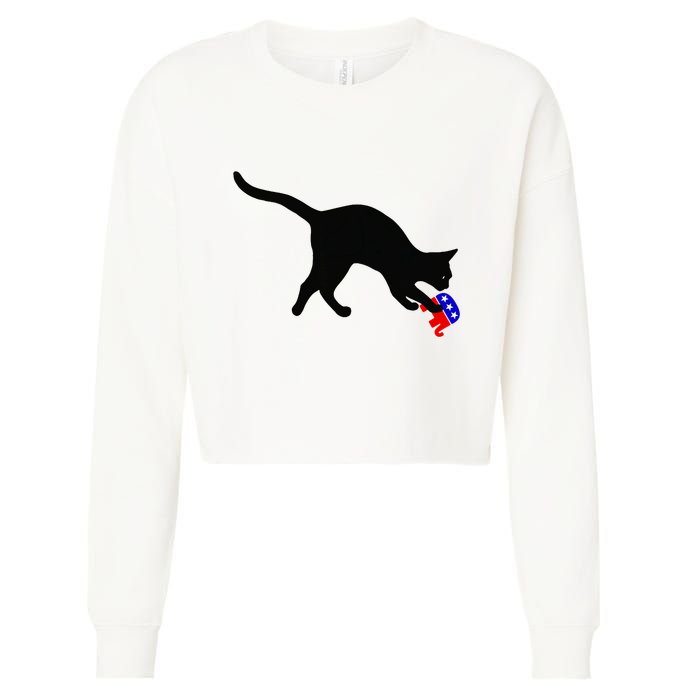 Cat Pouncing On Gop Elephant Cat Knocking Over Gop Elephant Cropped Pullover Crew
