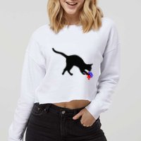 Cat Pouncing On Gop Elephant Cat Knocking Over Gop Elephant Cropped Pullover Crew
