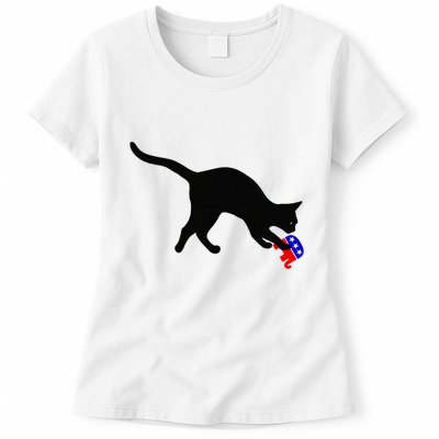 Cat Pouncing On Gop Elephant Cat Knocking Over Gop Elephant Womens T-Shirt