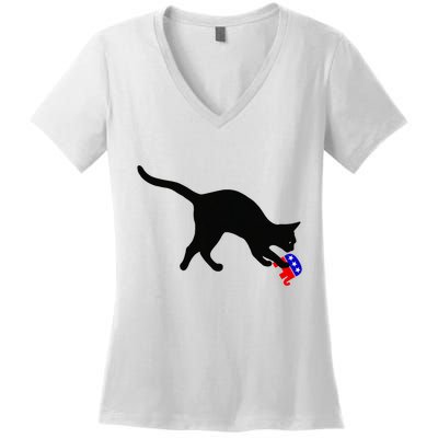 Cat Pouncing On Gop Elephant Cat Knocking Over Gop Elephant Women's V-Neck T-Shirt