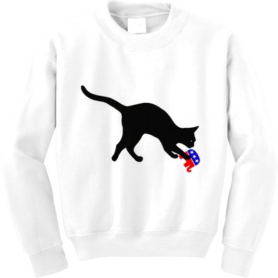 Cat Pouncing On Gop Elephant Cat Knocking Over Gop Elephant Kids Sweatshirt