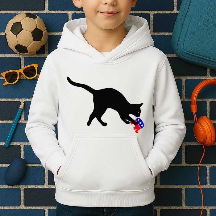 Cat Pouncing On Gop Elephant Cat Knocking Over Gop Elephant Kids Hoodie