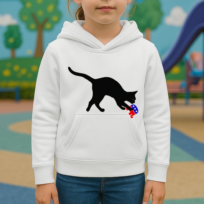 Cat Pouncing On Gop Elephant Cat Knocking Over Gop Elephant Kids Hoodie