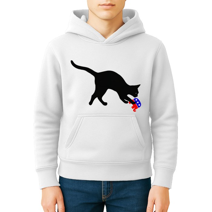 Cat Pouncing On Gop Elephant Cat Knocking Over Gop Elephant Kids Hoodie