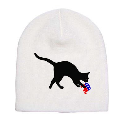 Cat Pouncing On Gop Elephant Cat Knocking Over Gop Elephant Short Acrylic Beanie