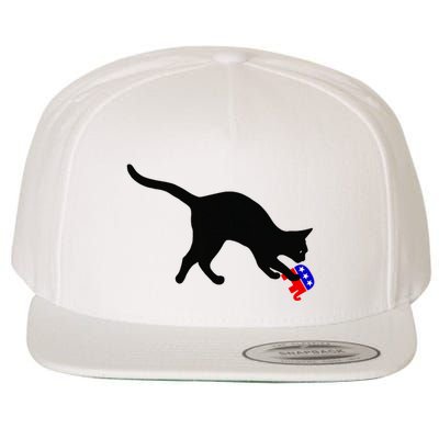Cat Pouncing On Gop Elephant Cat Knocking Over Gop Elephant Wool Snapback Cap