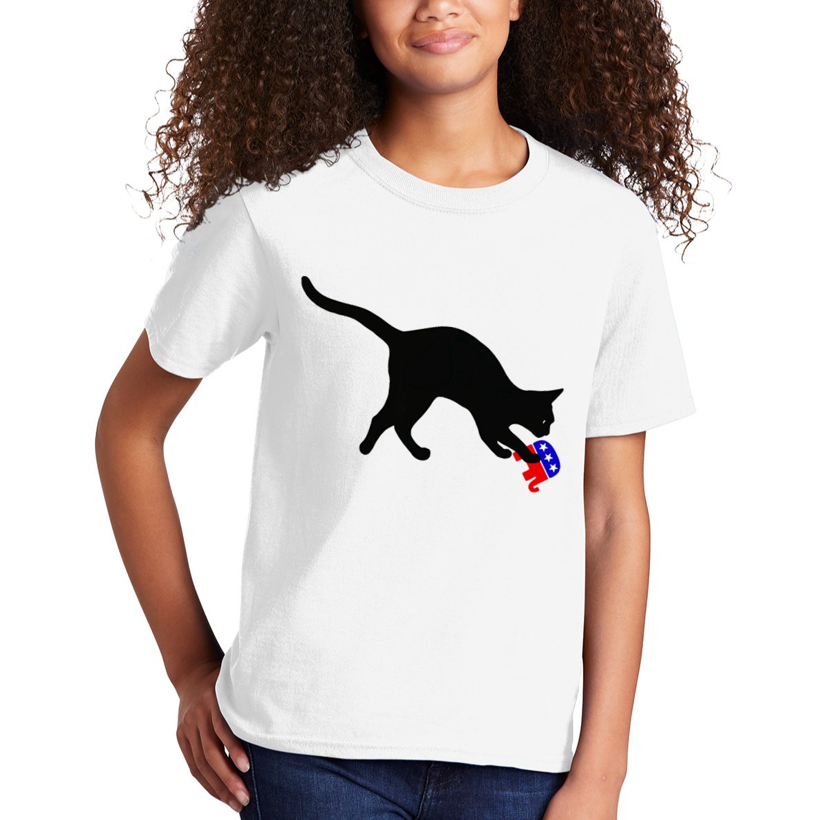 Cat Pouncing On Gop Elephant Cat Knocking Over Gop Elephant Kids T-Shirt