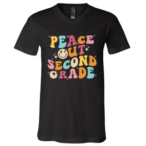 Cute Peace Out Second Grade Funny Last Day Of School V-Neck T-Shirt