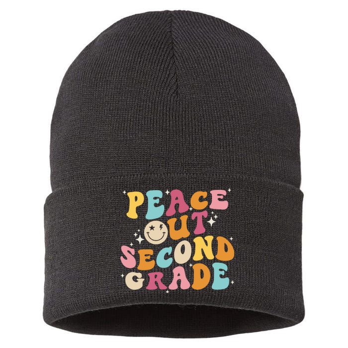 Cute Peace Out Second Grade Funny Last Day Of School Sustainable Knit Beanie