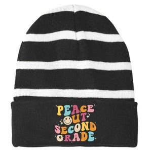 Cute Peace Out Second Grade Funny Last Day Of School Striped Beanie with Solid Band