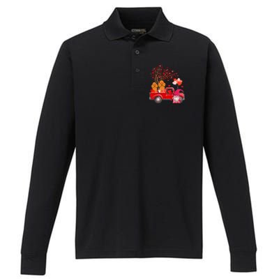 Couple Poodles On Pickup Truck With Gnome Valentine Hearts Meaningful Gift Performance Long Sleeve Polo