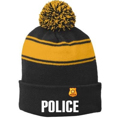 Cop Policeman Officer Halloween Costume Stripe Pom Pom Beanie