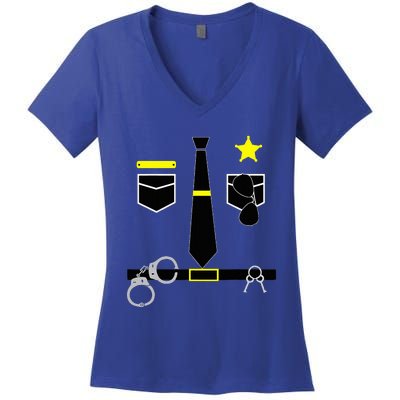 Cool Police Officer Costume Cop Policeman Women's V-Neck T-Shirt